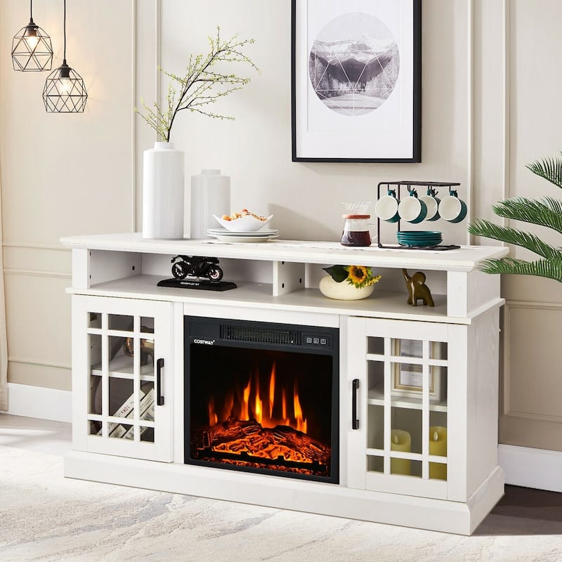 48 Inch Electric Fireplace TV Stand with 2 Side Cabinets and 2 Open Shelves - 48" x 16" x 30" (L x W x H)