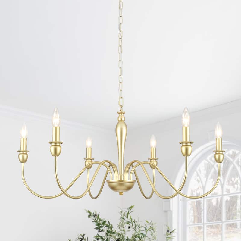 6-Light W36.2" x H74.8" Dimmable Chandelier Light for Kitchen Island Bedroom - Spray-painted Gold