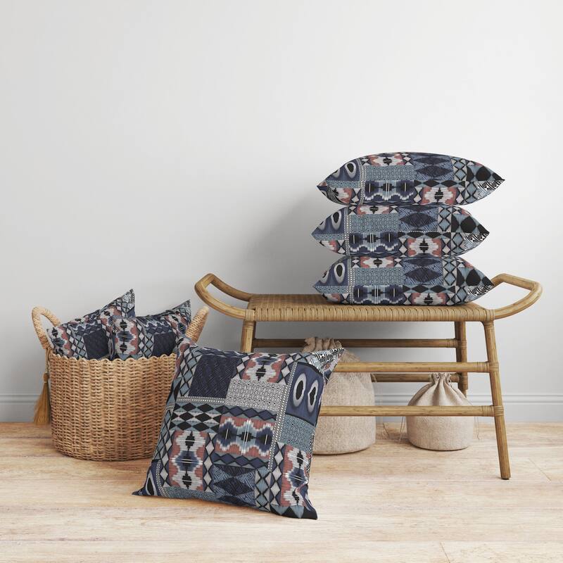 Patched Perfection Faux Suede Reversible Throw Pillow Blue and White