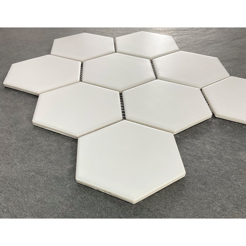 Porcelain Mosaic Tiles - White 4" Hexagon Mosaic Tiles