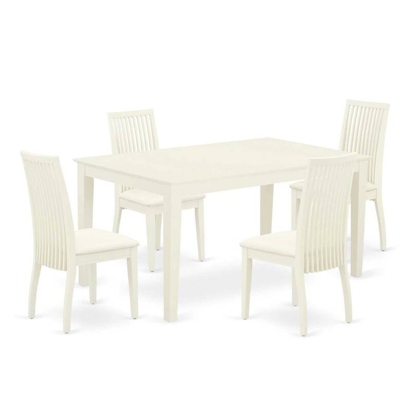 5-Piece Linen White Finish Solid Wood Top - Dining Room Set - Seats-4