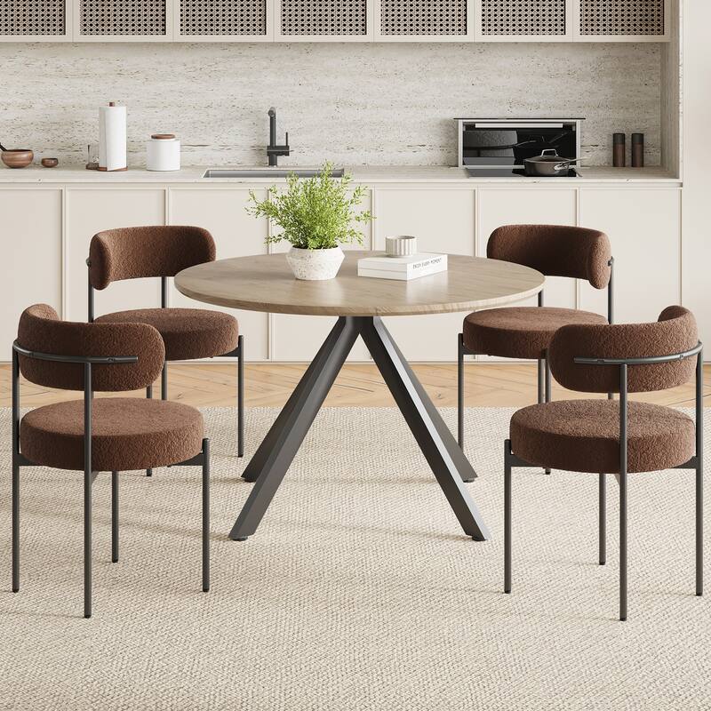 47.2" Solid Wood Round Dining Kitchen Table for 4-6 People with Intersecting Pedestal Base