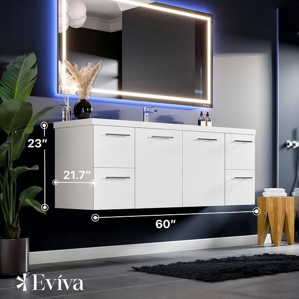 Axel 60 in. W x 21.7 in. D x 23 in. H Floating Bath Vanity in White with White Acrylic Top