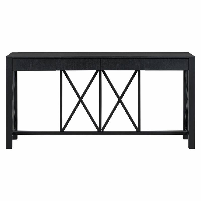 60" Acacia Veneer Console Table with 4 Spacious Drawers