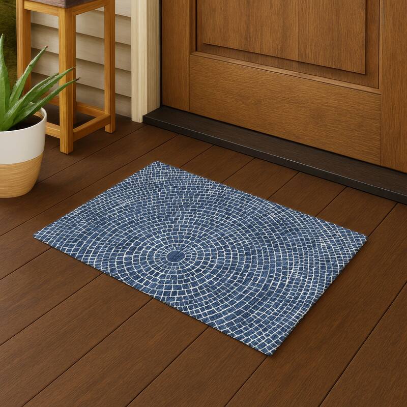 Machine Washable Indoor/ Outdoor Modern Gravity Chantille Rug - Navy - 1'8" x 2'6"