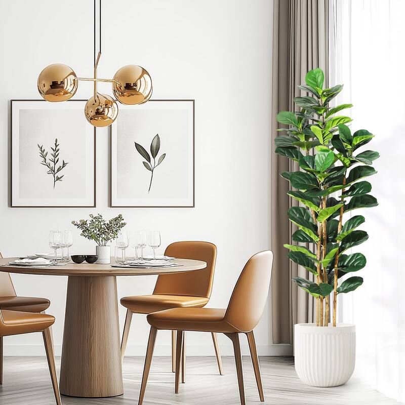 Artificial Fiddle Leaf Fig Tree - Faux Rubber Tree with White Pot