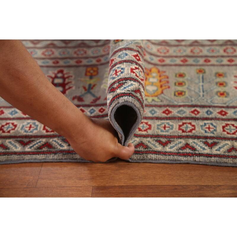 Large Geometric Kazak Oriental Area Rug Hand-Knotted Wool Carpet - 10'3"x 13'7"