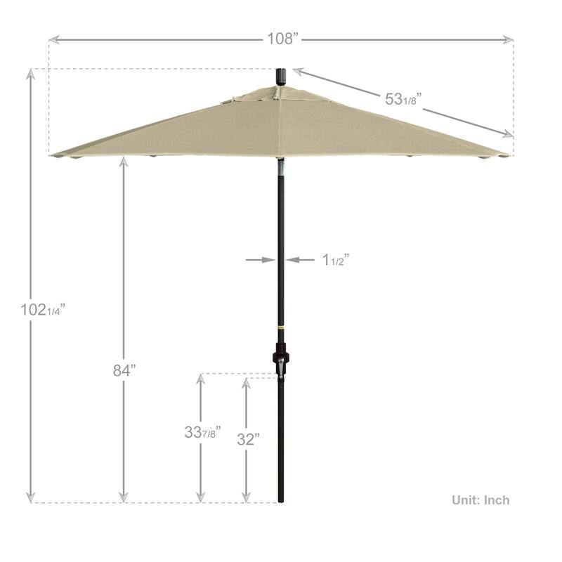 California Umbrella 9' Rd Golden State Series Patio Umbrella Bronze Aluminum Frame Crank Lift Collar Tilt Sunbrella