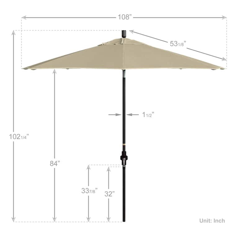 California Umbrella 9' Rd Patio Umbrella Bronze Aluminum Frame Fiberglass Ribs Crank Lift Collar Tilt Sunbrella