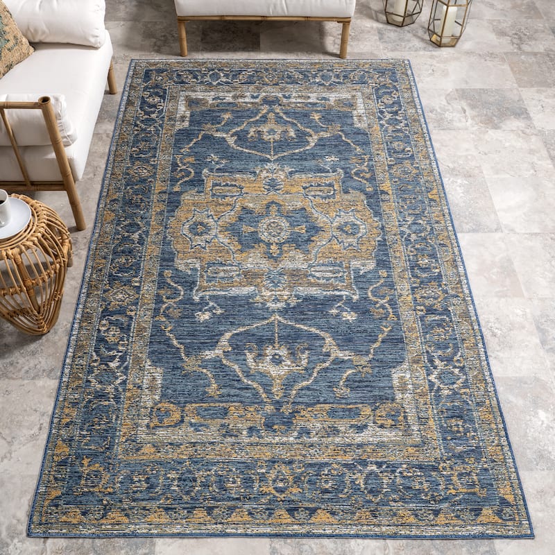 Nuloom Pearl Indoor/Outdoor Reversible Medallion Area Rug - 7'10" x 10' - Cream & Blue