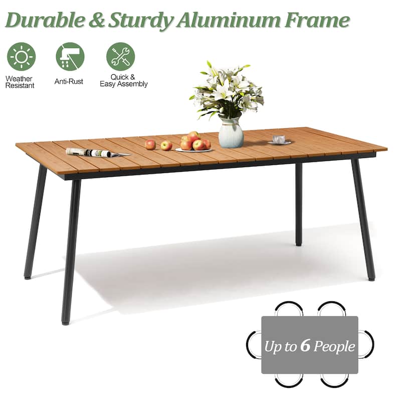 7/9-Piece Outdoor Rectangle Aluminum Dining Table with Umbrella Hole include Folding Chairs