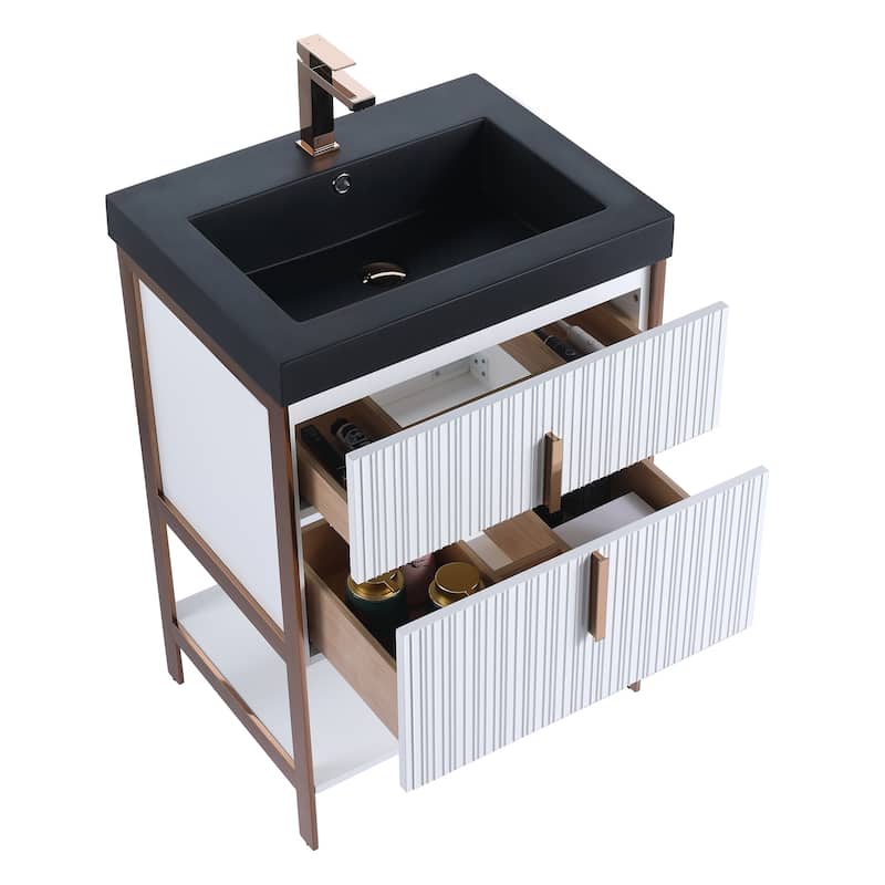 Fine Fixtures Serenity Modern Bathroom Vanity with Black Gel Acrylic Top