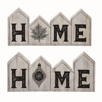 Transpac Wood White Christmas Reversible Home Sign