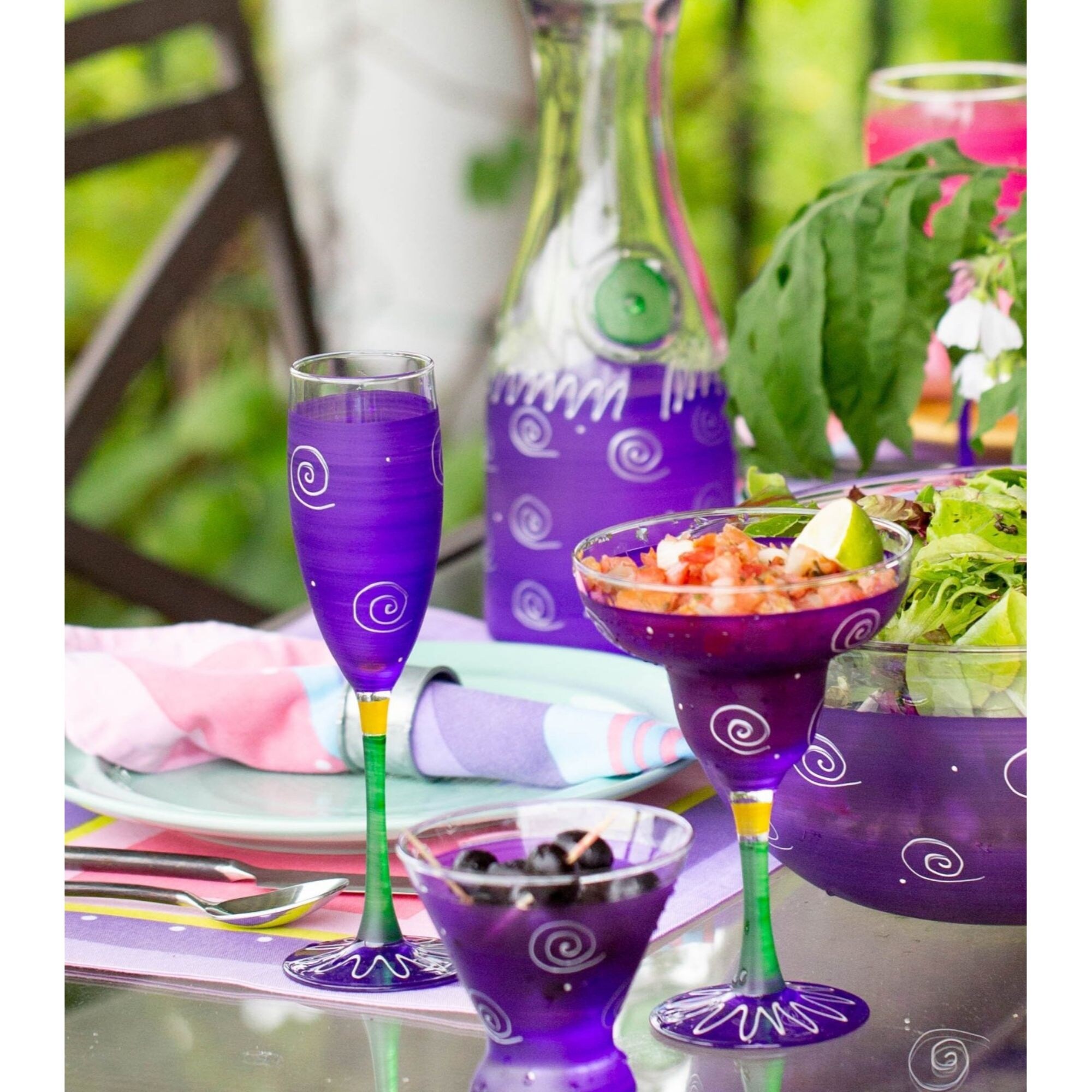 2 Purple & White Hand Painted Margarita Drinking Glasses - 12 Ounces - Bed  Bath & Beyond - 16624001