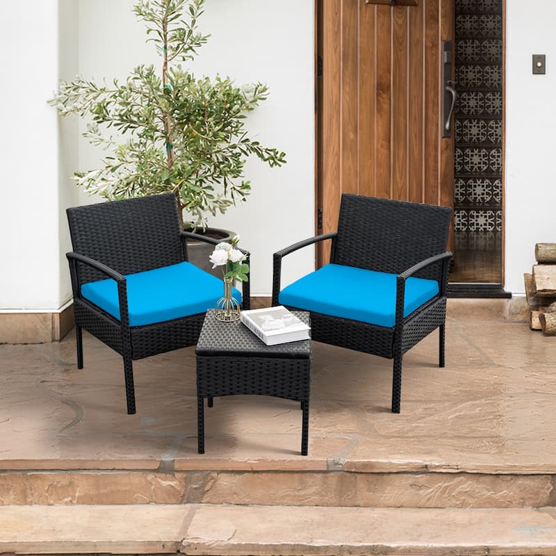 3 PCS Outdoor Patio Bistro, Rattan Conversation Chairs Set, Balcony Furniture Set - 28"H x 23.3"W x 23.3"D