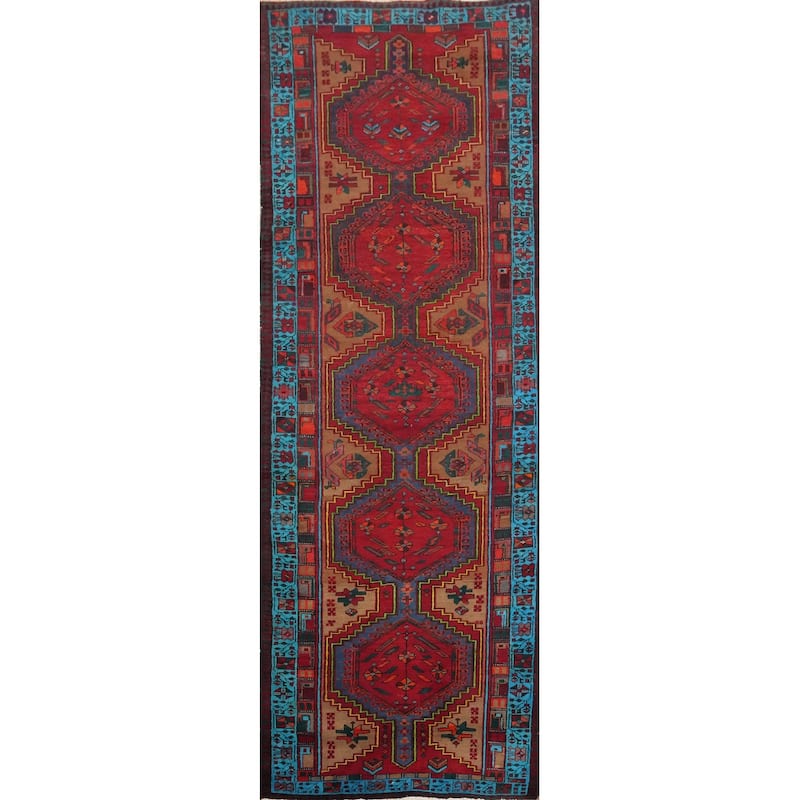 Hand Knotted Oriental 100% Wool Carpet Traditional Tribal Red Ardebil Runner Rug - 10' 6'' X 3' 6''