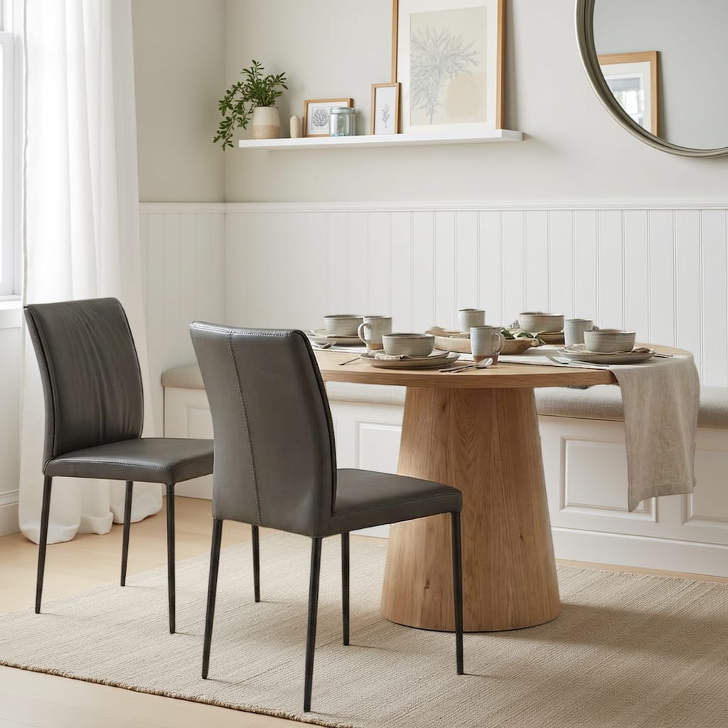Meriam Top Grain Leather Upholstered Metal Dining Chairs - Set of 2