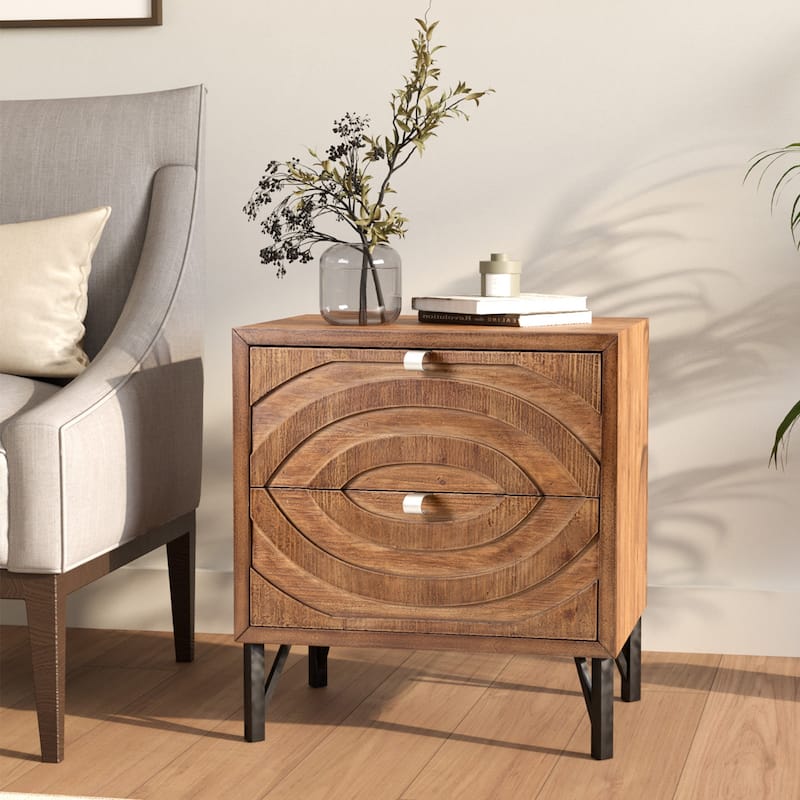 COSIEST Solid Wood Brown Nightstands w Drawers