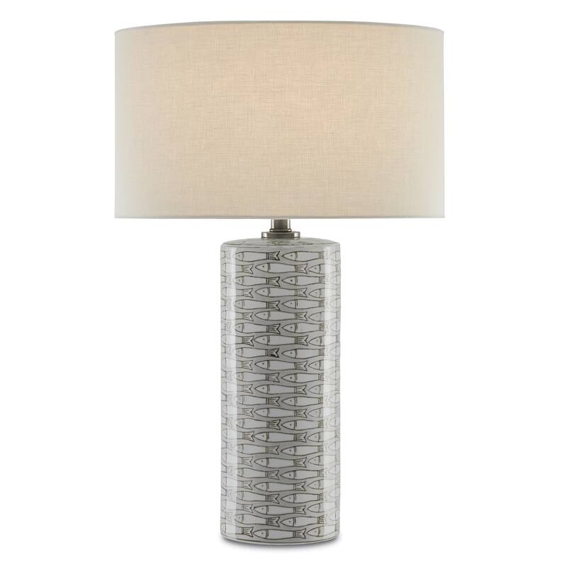 Currey & Company Fisch Large Table Lamp - 25.25"h x 16"w x 16"d - 25.25"h x 16"w x 16"d - Gray/White/Antique Nickel