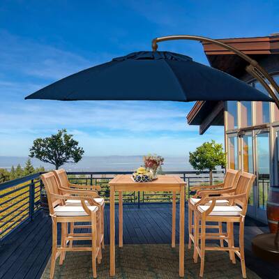 Chic Teak 5 Piece Teak Wood Castle 55" Rectangular Small Bistro Bar Set including 4 Barstools with Arms