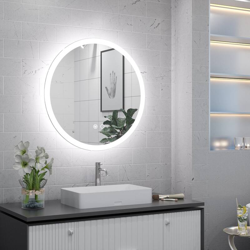 KEONJINN Round LED Frontlit Bathroom Vanity Wall Mirror 3 Colors, Anti-fog