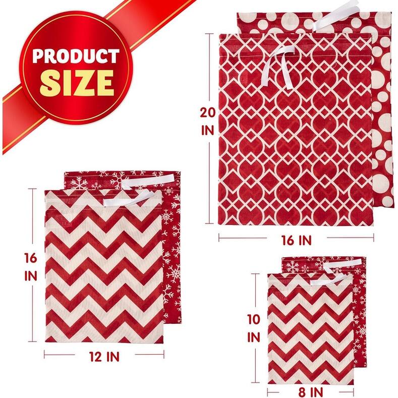 Unique Christmas Gift Bag Set - 6 Pieces - Red