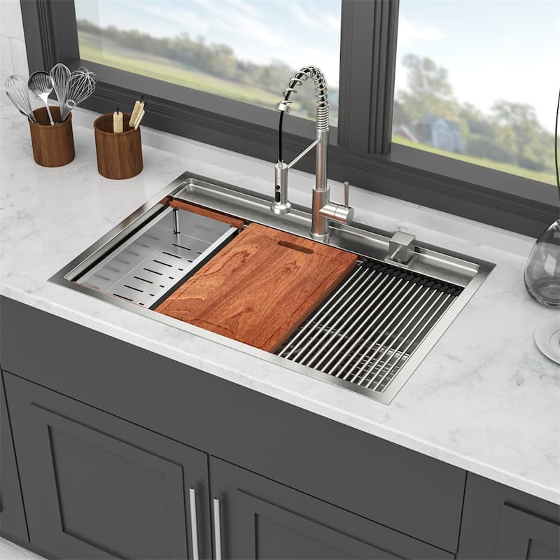 33" Drop in Kitchen Sink,Kitchen Sink Topmount Single Bowl