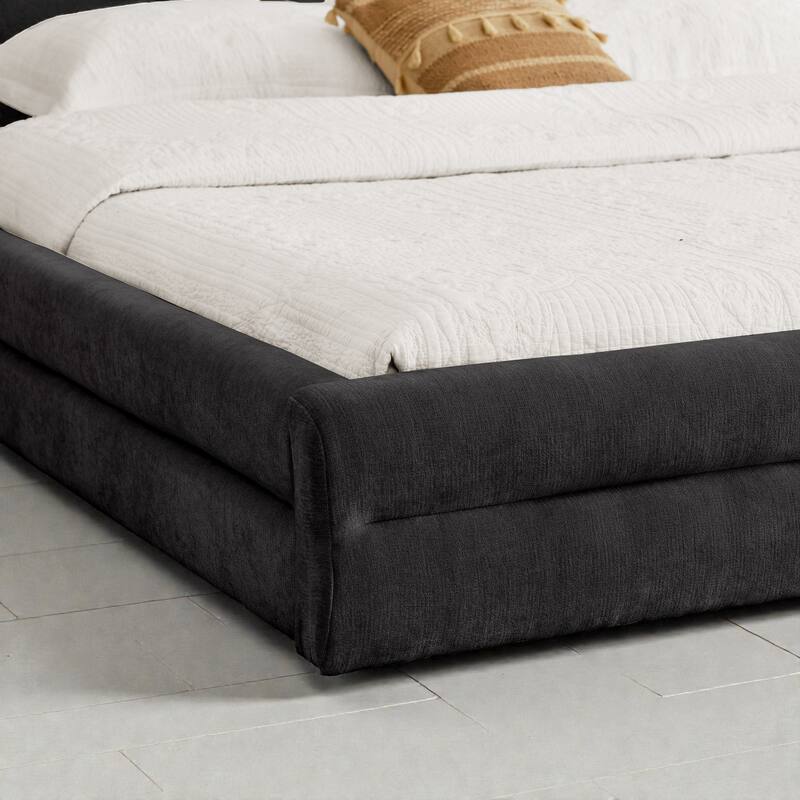 King Size Upholstered Platform Bed Frame with Chenille Fabric, Soft Headboard & Solid Grounded Design for Modern Bedrooms