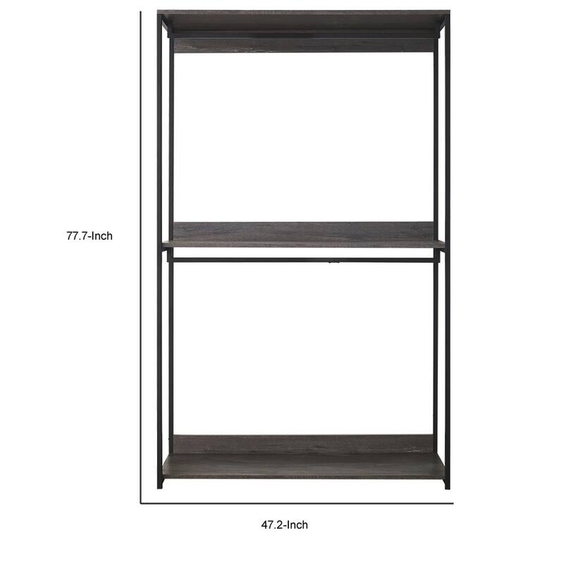 Gin Wide Modular Closet System, 3 Gray Shelves, 2 Hanging Rods, Black