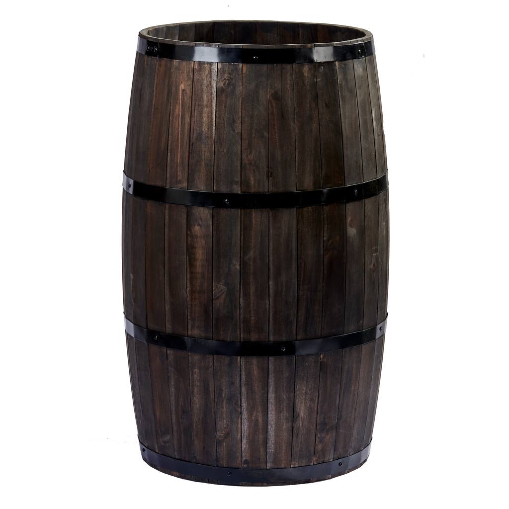 30" Acacia Wood Drum Barrel, Brown