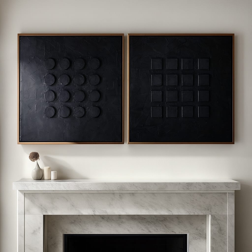 Hand-Painted Shadow Box Block Wall Artwork - Set of 2, 47", Black