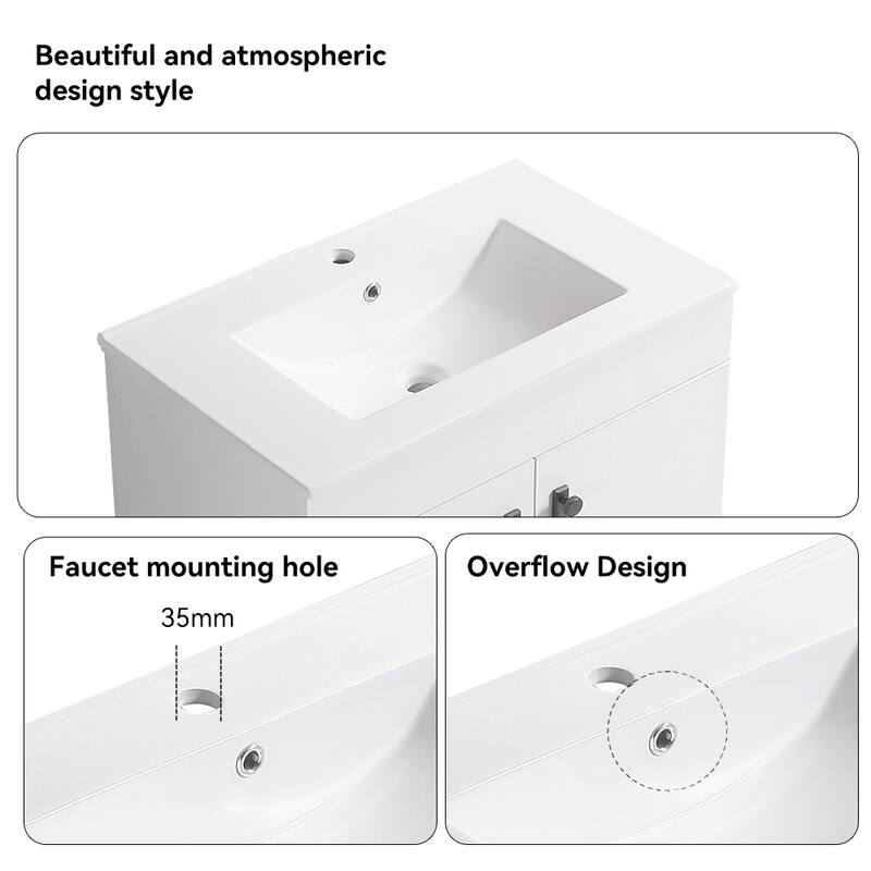 24 in. W x 19 in. D x 23 in. H Bathroom Vanity with White Ceramic Basin,Two Soft Close Cabinet Doors,Excluding faucets