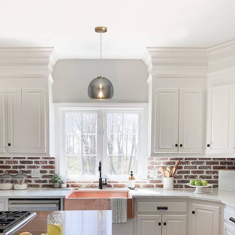 1-Light Globe Hanging Pendant Light Chandelier with Class Shaded for Kitchen Island