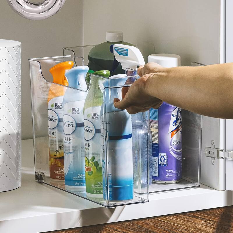 Sorbus Roll Out Bottle Organization Bins 2 Sizes Pantry Under Sink Wheels & Handles Clear Plastic Kitchen Laundry Storage