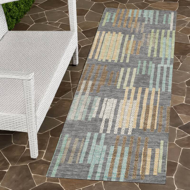 Machine Washable Indoor/ Outdoor Modern Pines Chantille Rug - Gray - 2'3" x 7'6"