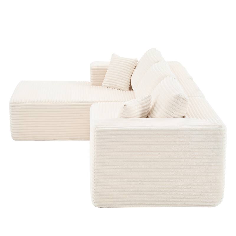 Dovelina Convertible Plush Corduroy Foam-Filled Sleeper Sofa Chaise for Living Room