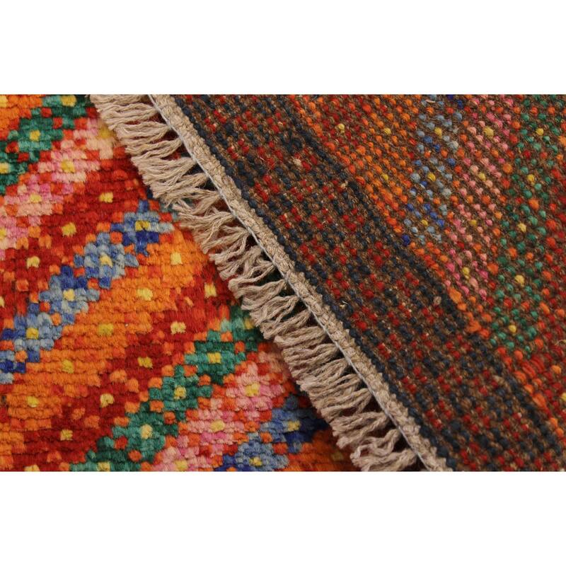 Modern Balochi Charles Orange/Red Hand Knotted Wool Rug - 3'2'' x 4'10''