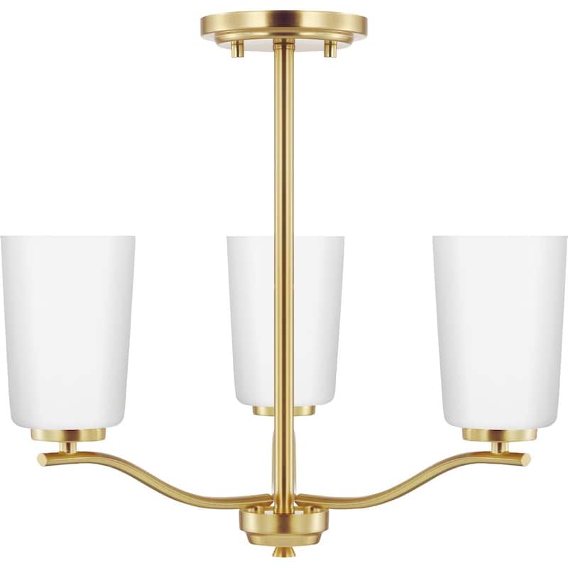 Adley Collection Three-Light Satin Brass Etched White Glass New Traditional Semi-Flush Convertible Light