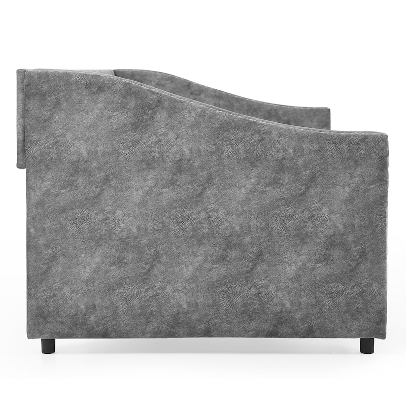 Mid-Century Linen Upholstered Daybed Platform Bed Frame with Storage Drawers, Button Tufted Back and Nailhead Trim Arms