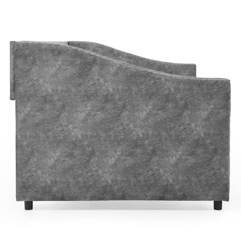 Roomfitters Twin/Full/Queen Upholstered Daybed with Tufted Backrest, Nailhead Trim and Underbed Storage Trundle, Grey