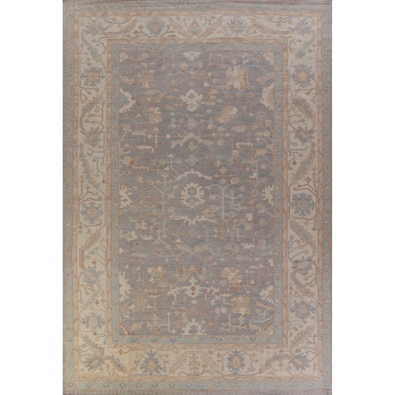 Hand Knotted Oriental 100% Wool Carpet Transitional All-Over Greys & Charcoal Oushak Area Rug - 13' 10'' X 10' 1''