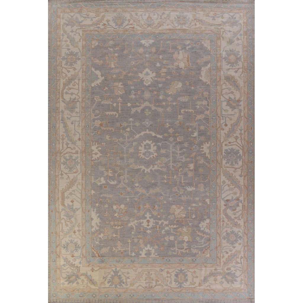 Hand Knotted Oriental 100% Wool Carpet Transitional All-Over Greys & Charcoal Oushak Area Rug - 13' 10'' X 10' 1''