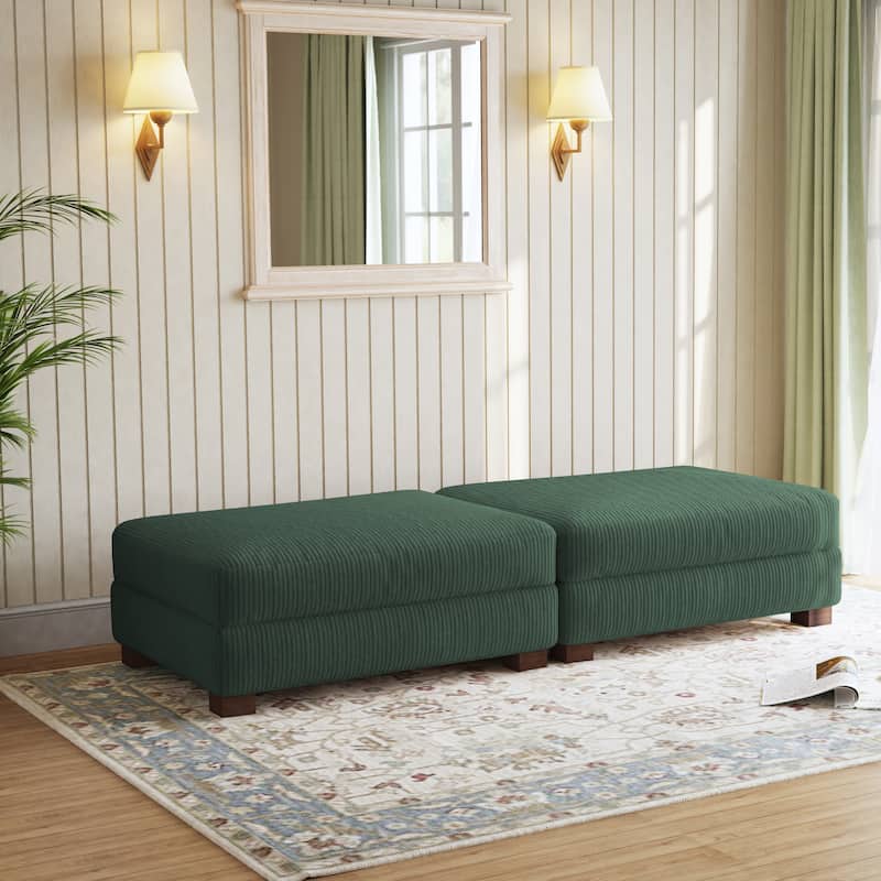 Corduroy Modern Ottoman with Wood Legs Set of 2 - HUNTER GREEN