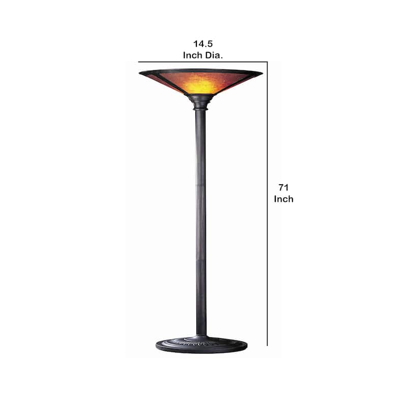 3 Way Metal Body Torchiere Lamp with Conical Mica Shade, Bronze