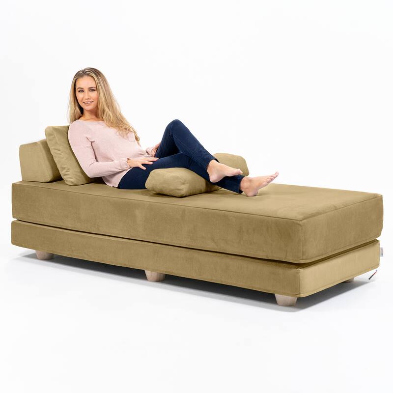 Jaxx Balshan Cushioned Micro-velvet Convertible Chaise Lounge Daybed