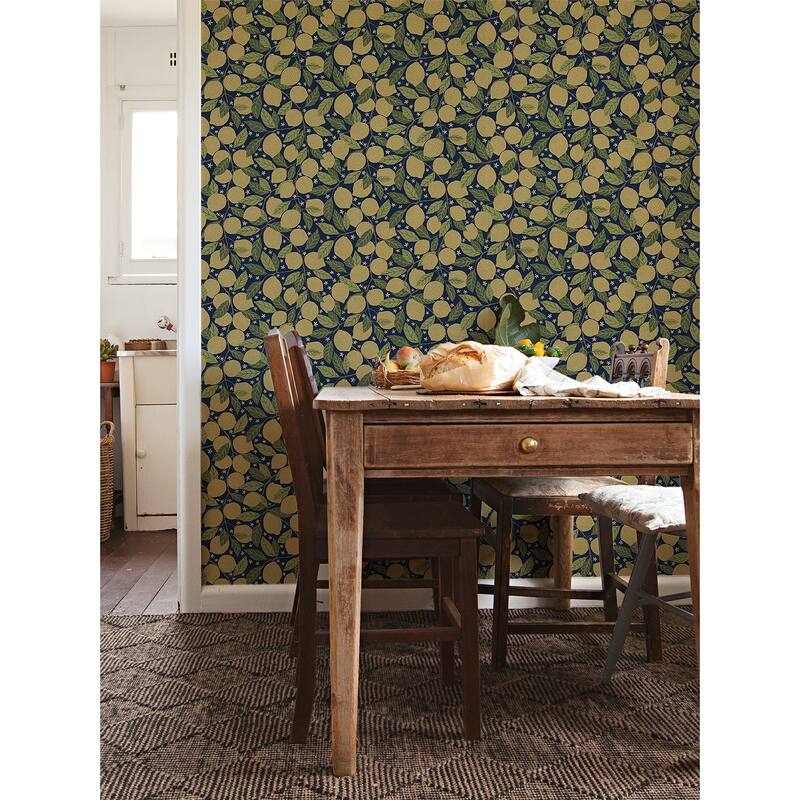 A-Street Prints Lemona Navy Fruit Tree Wallpaper