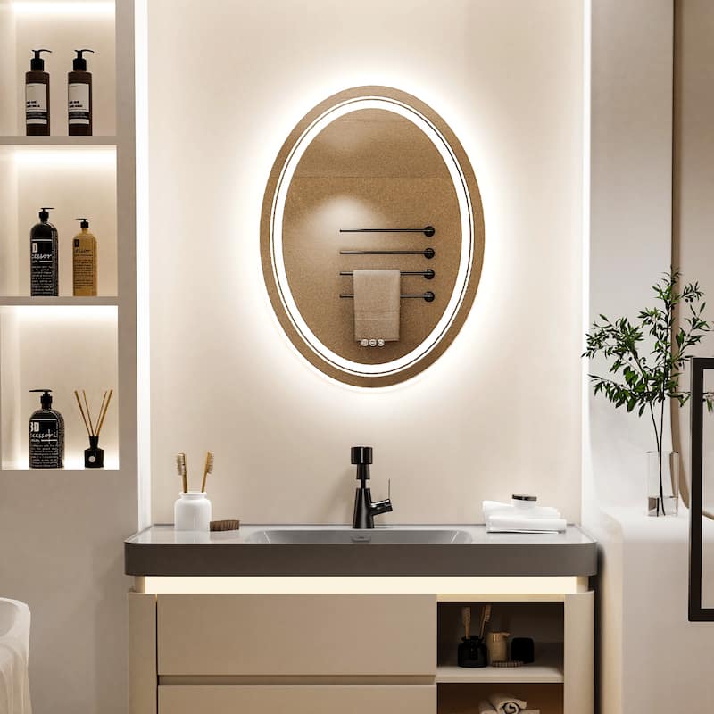 Oval Frameless Wall Mounted LED Bathroom Mirror Anti-Fog Dimmable