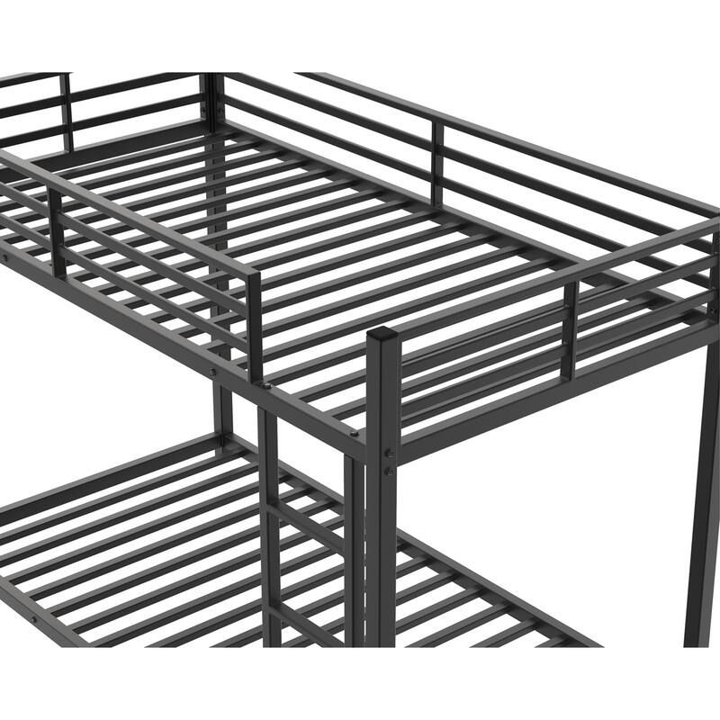 Twin Over Twin Metal Bunk Bed, Low Bunk Bed with Ladder, Black, Sturdy Steel Construction, Safe Design, Easy Assembly