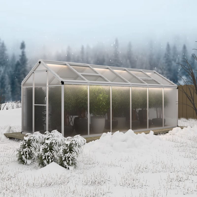 VEIKOUS Aluminum Walk-In Garden Greenhouse Kit with Adjustable Roof Vent and Lockable Door White - 6'×10'