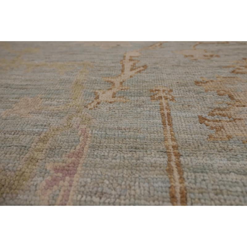 Floral Blue Oushak Turkish Area Rug Hand-Knotted Wool Carpet - 9'0"x 12'1"